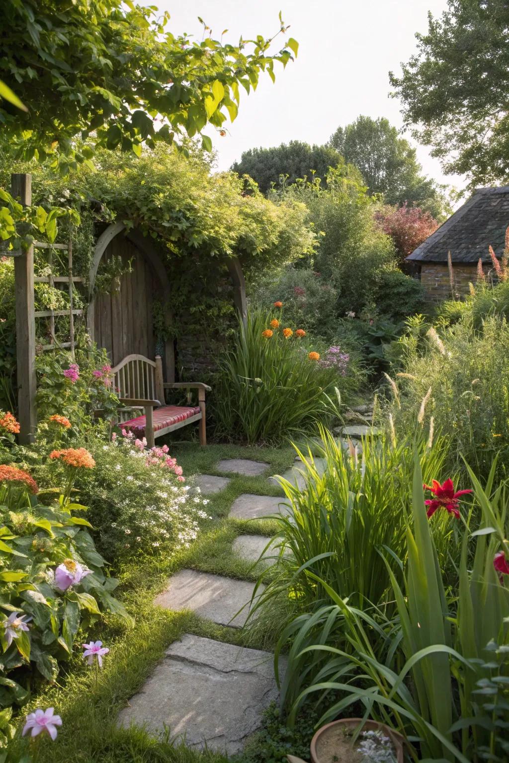 A welcoming, secluded garden nook ideal for serene moments.
