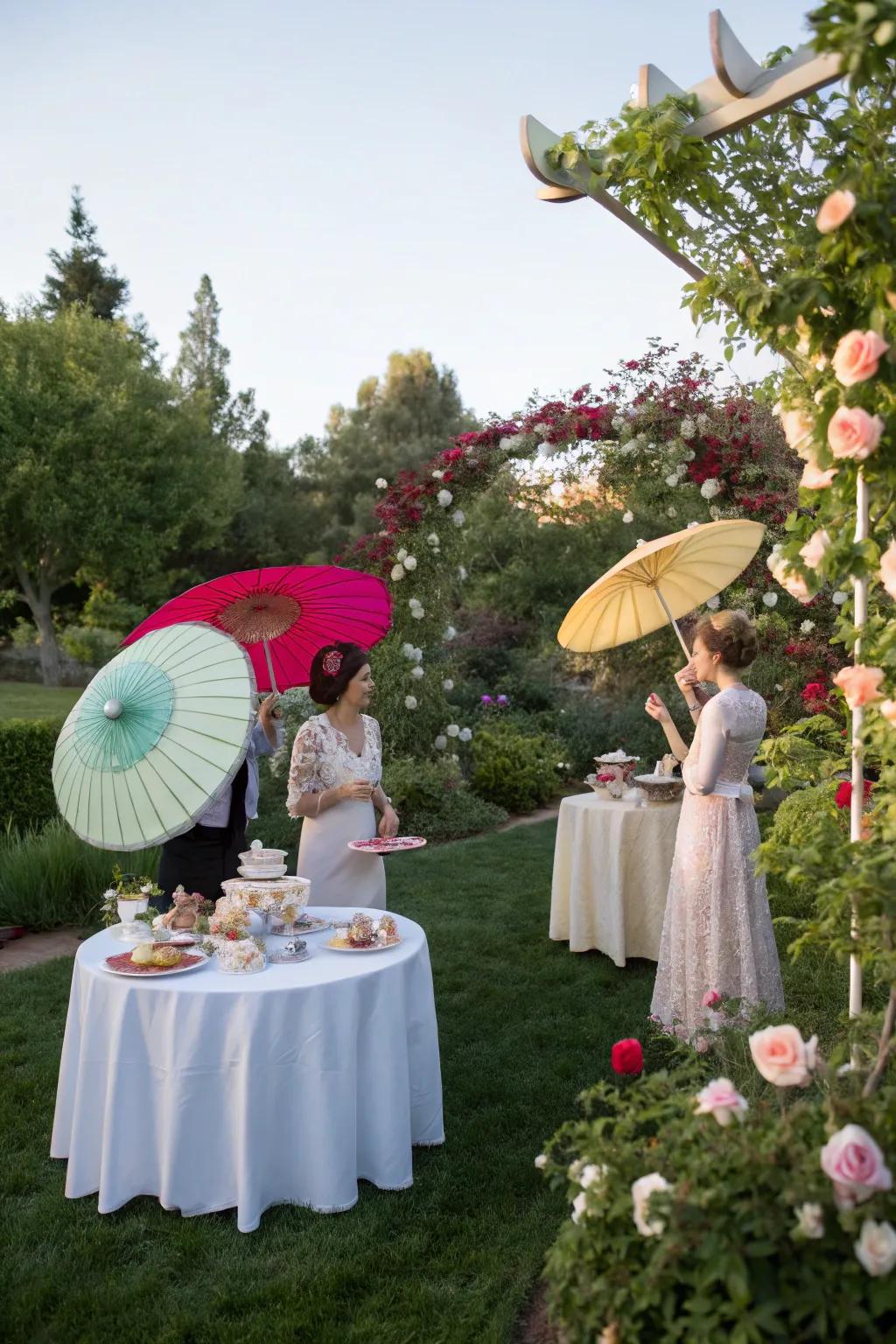 Parasols introduce both shade and a playful detail to the garden.