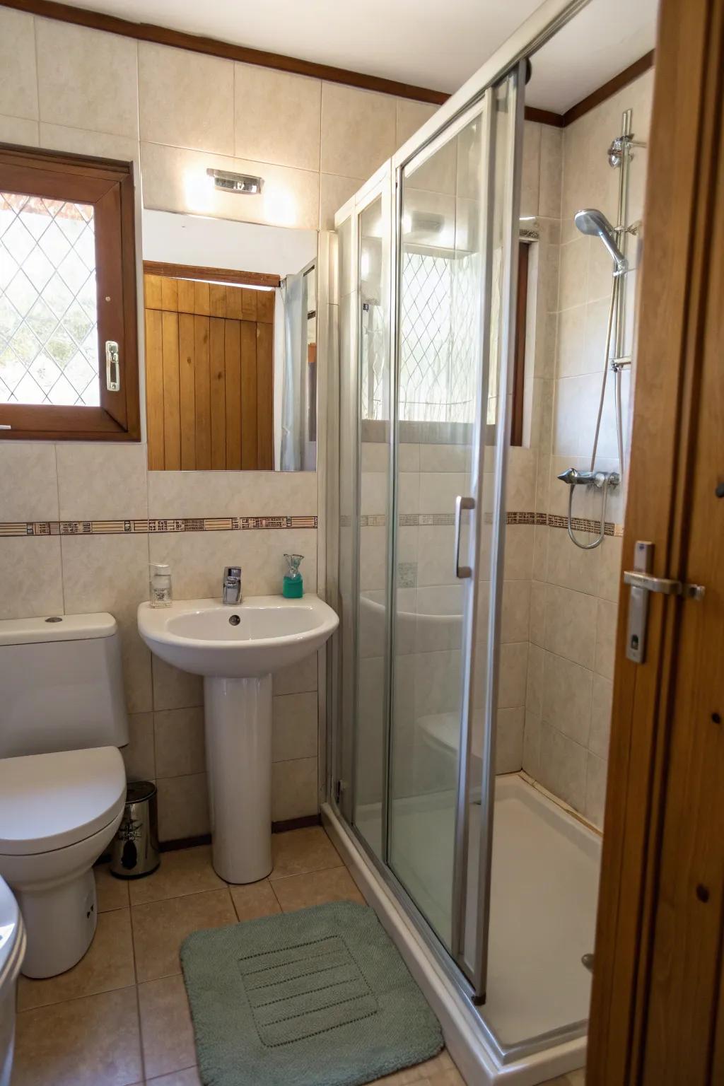 Sliding glass doors are a space-saving solution.
