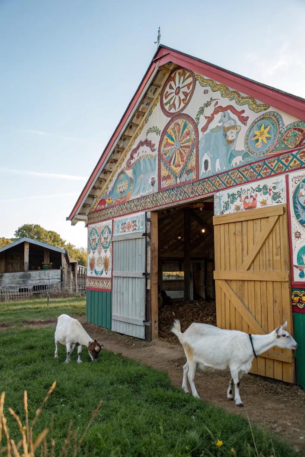 A decorative facade gives this goat barn unique character.