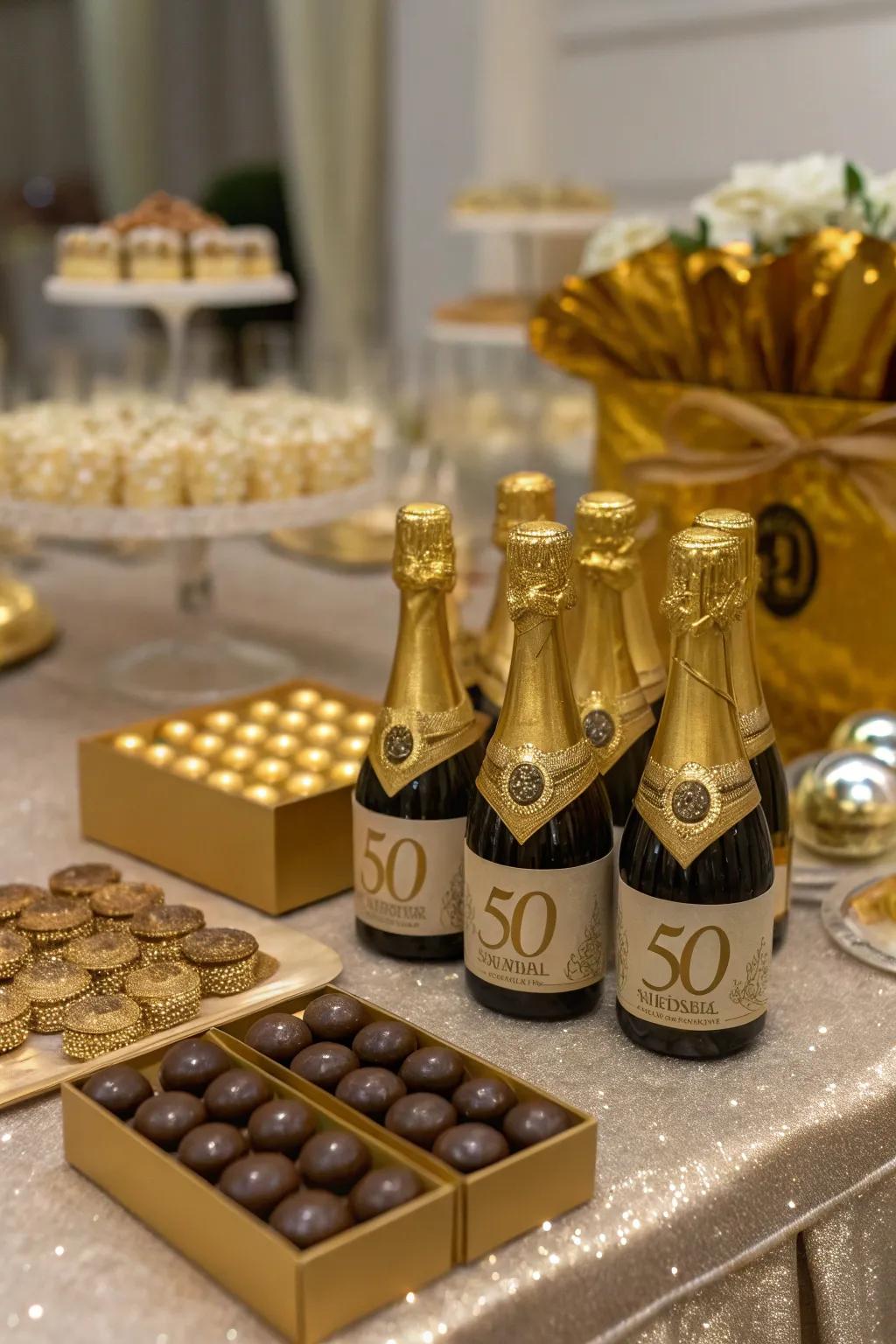 Gilded-themed thank-you gifts add a delicate touch of gratefulness towards the invitees.