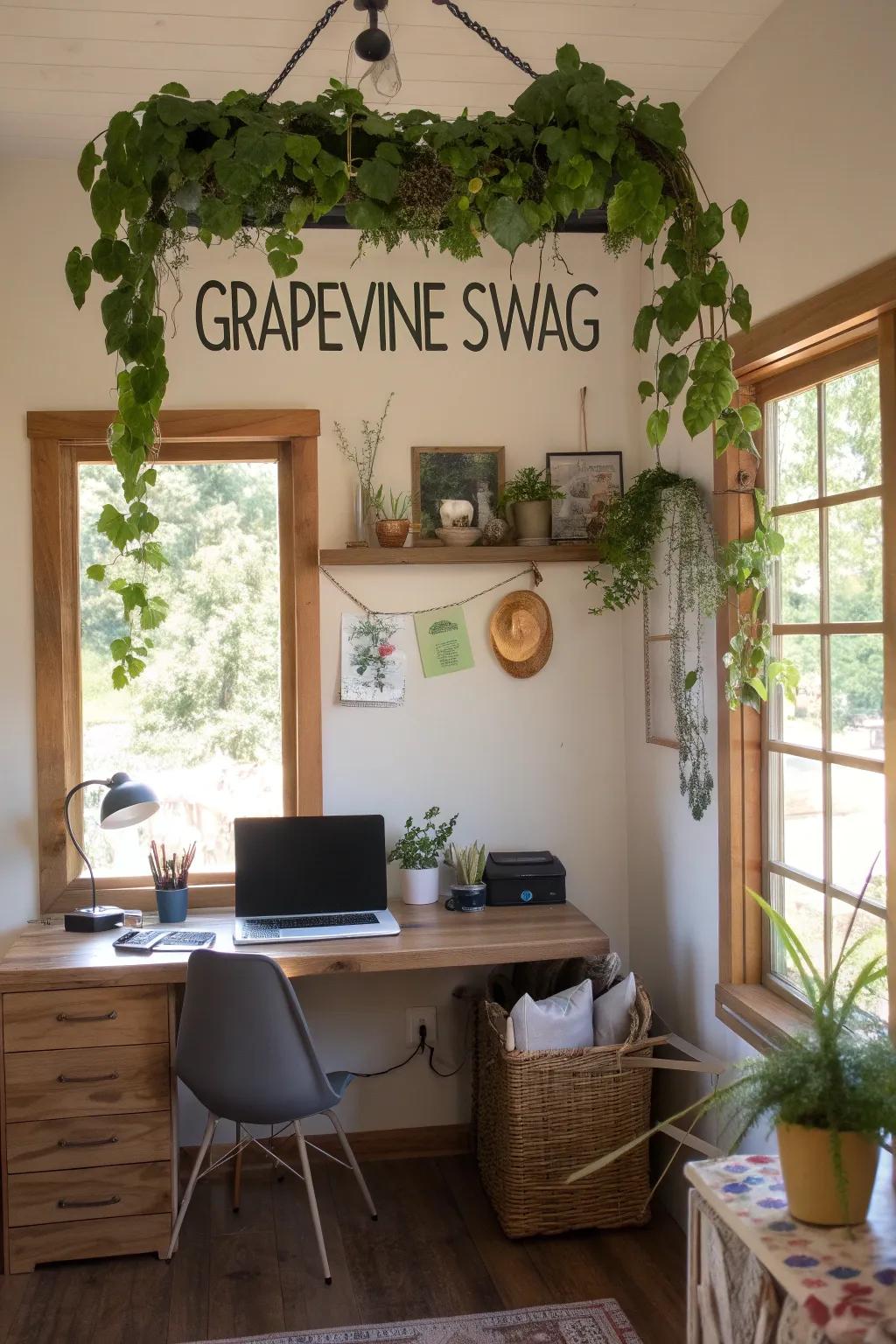 A bespoke office design with an inspiring grapevine swag.