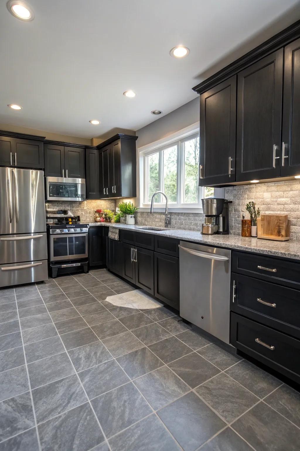 Gray flooring adds warmth and balance.