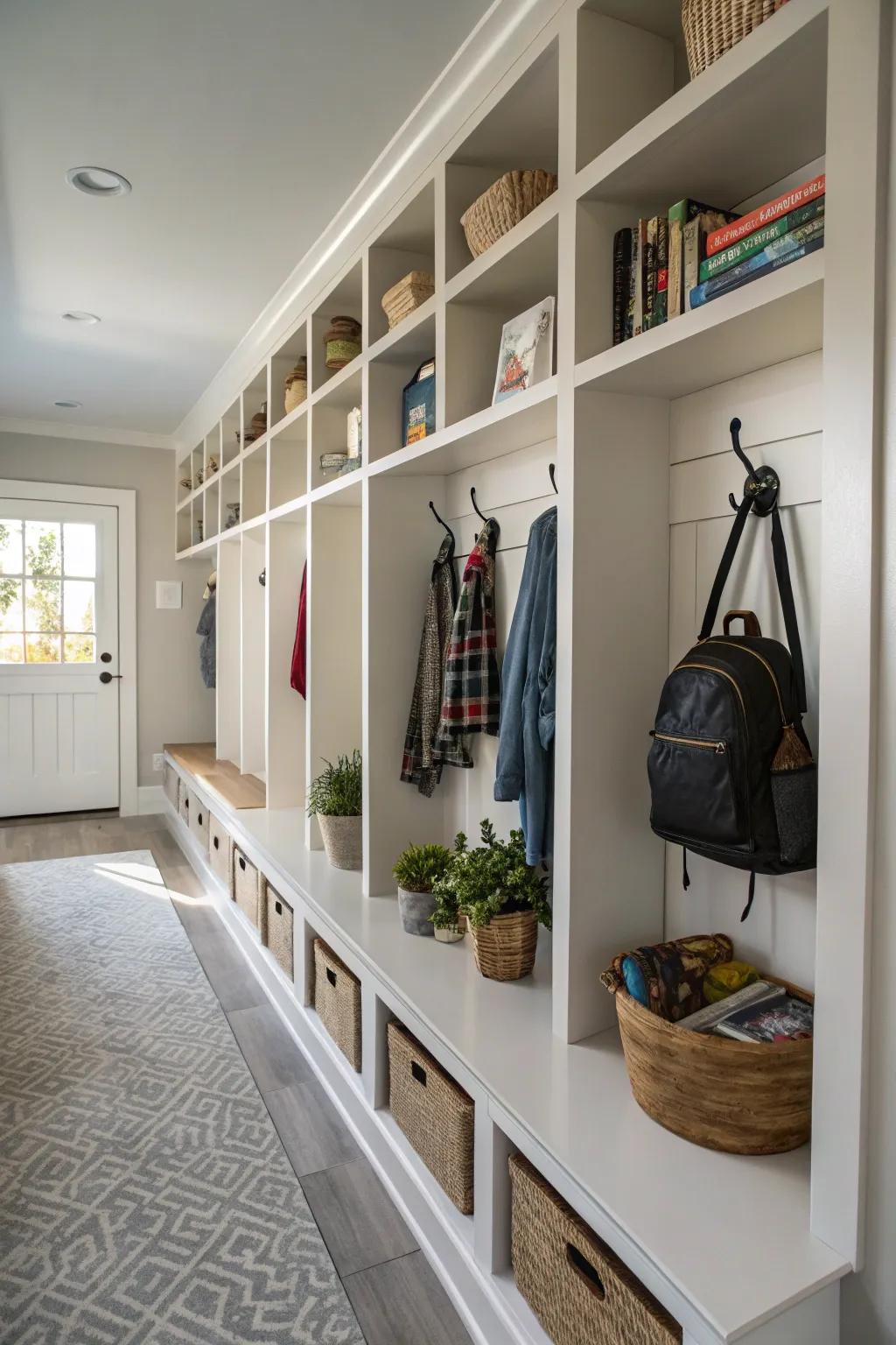 Smart storage solutions help keep your hallway uncluttered.