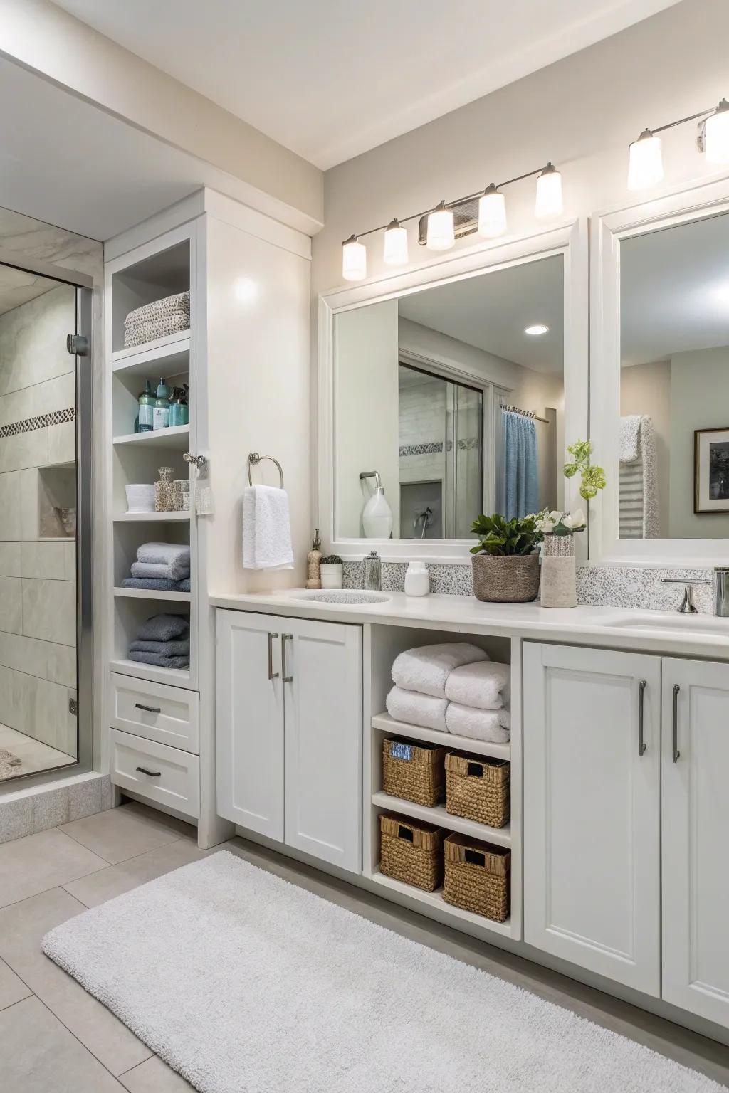 Separate cabinets ensuring a tidy space.