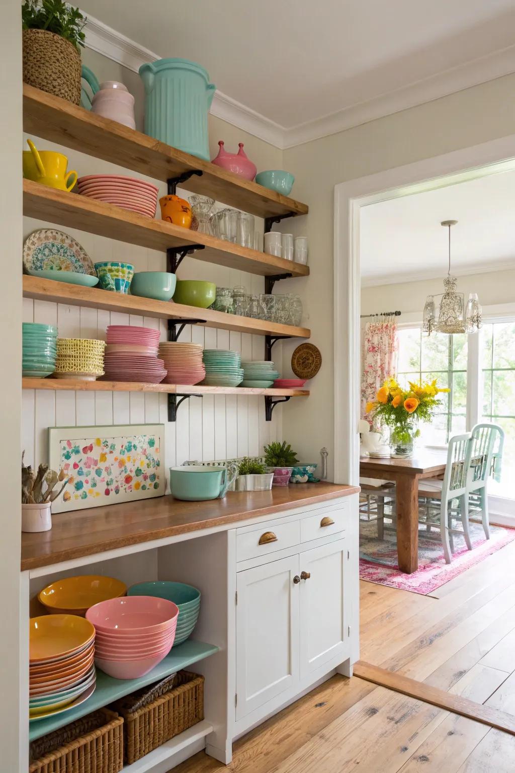 Open shelving adds character and functionality to your kitchen.