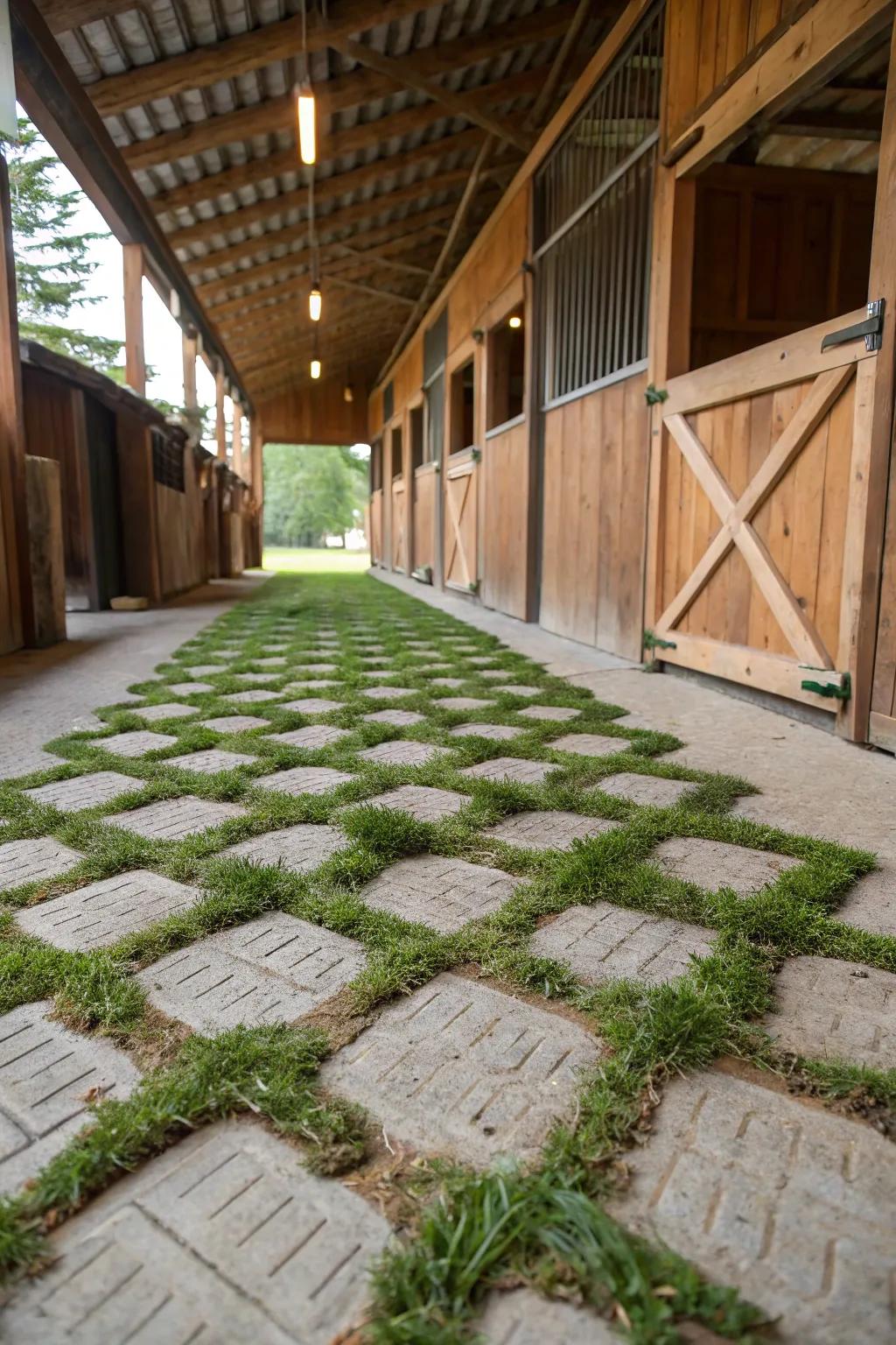 GreenWeave pavers deliver a special mix of stability and natural beauty in barn paths.