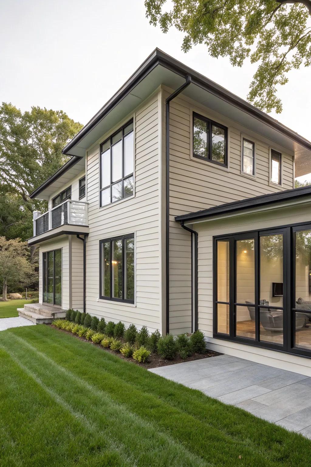 Shade-matching trim adds a soft elegance to the building.
