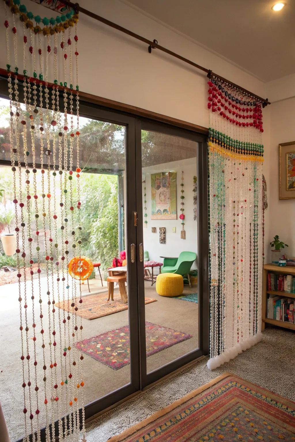 Beaded curtains contribute a spirited, artistic hint.