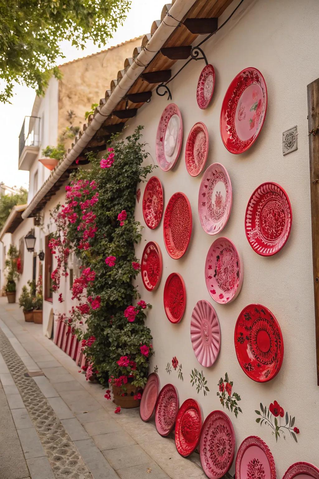Decorative plates add a pop of color for Valentine's Day.