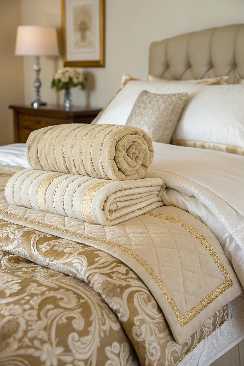 Layered bedding provides a lavish and welcoming atmosphere.