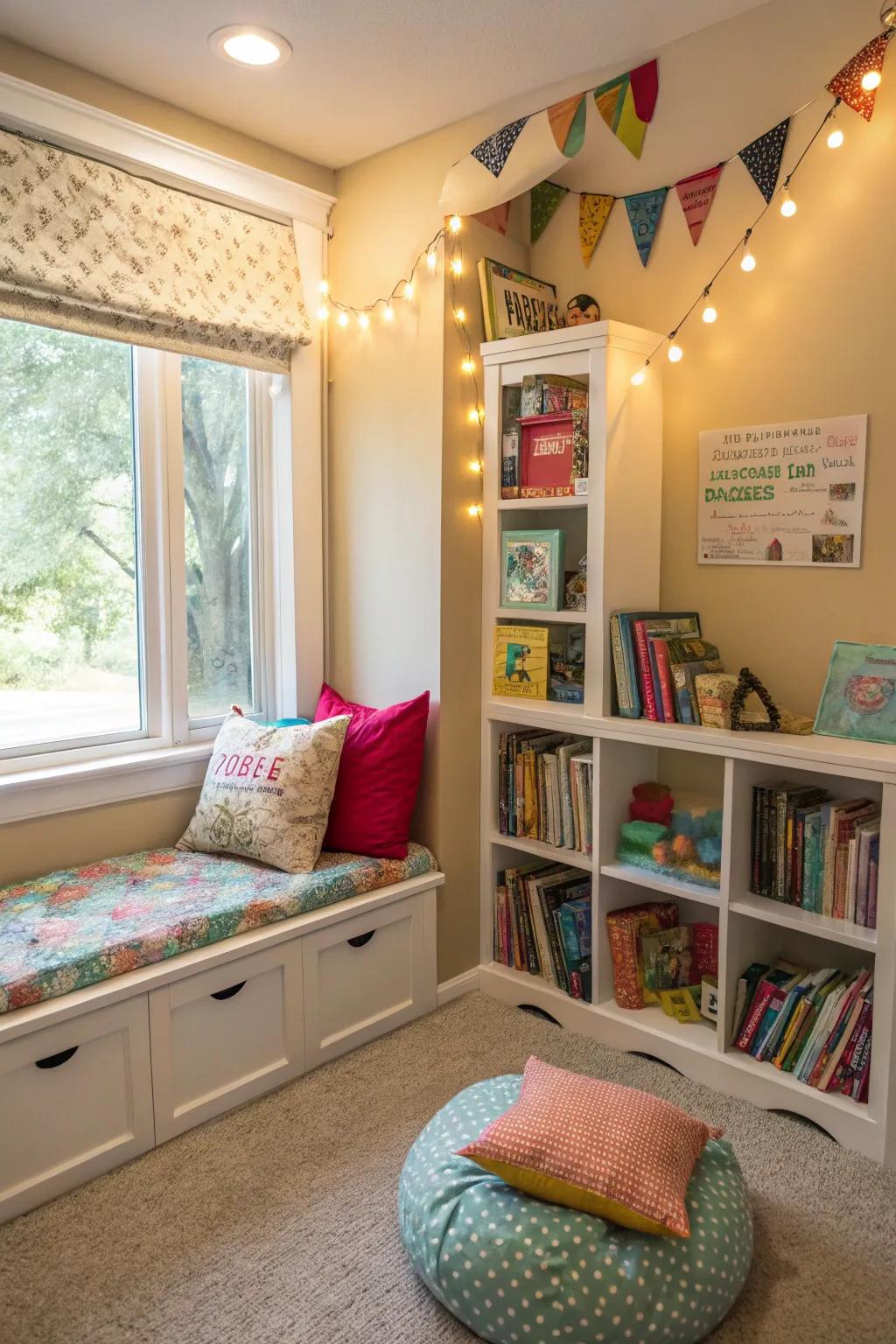 A reading nook is a chill escape for kids who love books.