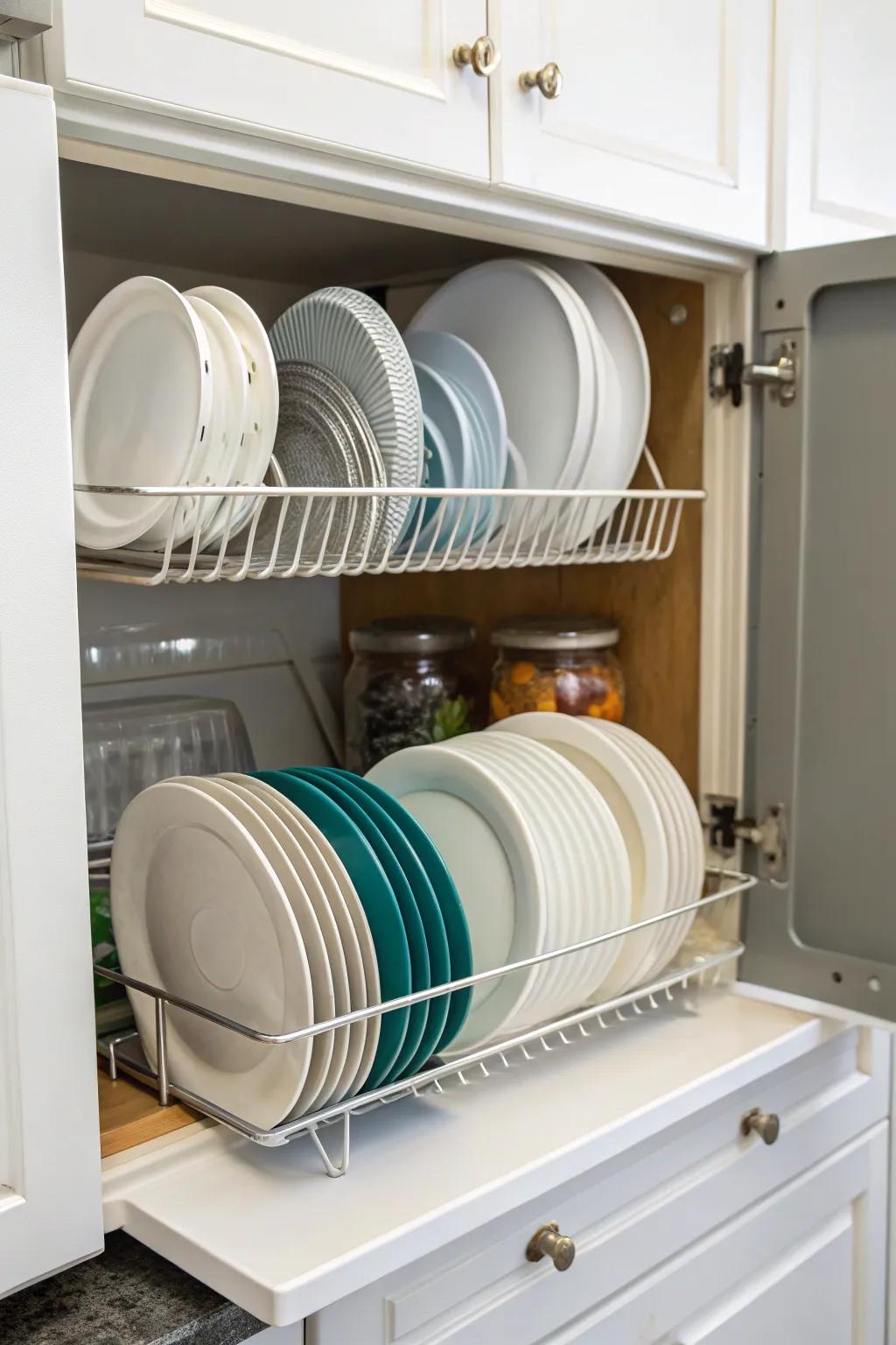 Plate rack as lid organizer.