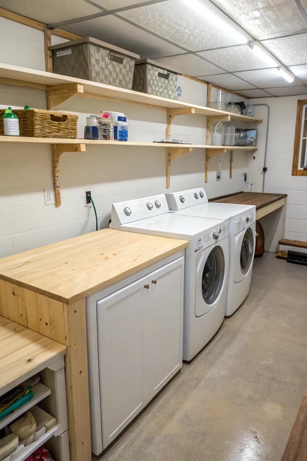 Engineered wood sealed with sealant provides a functional and affordable countertop solution.