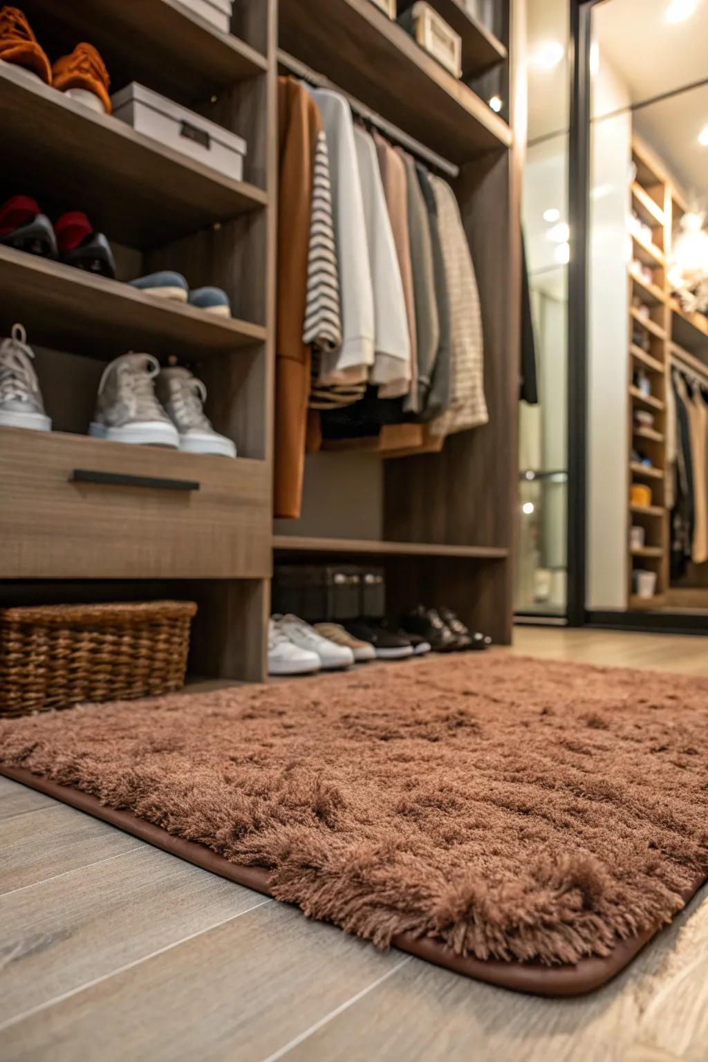 Add a cozy rug to your closet for warmth and comfort.