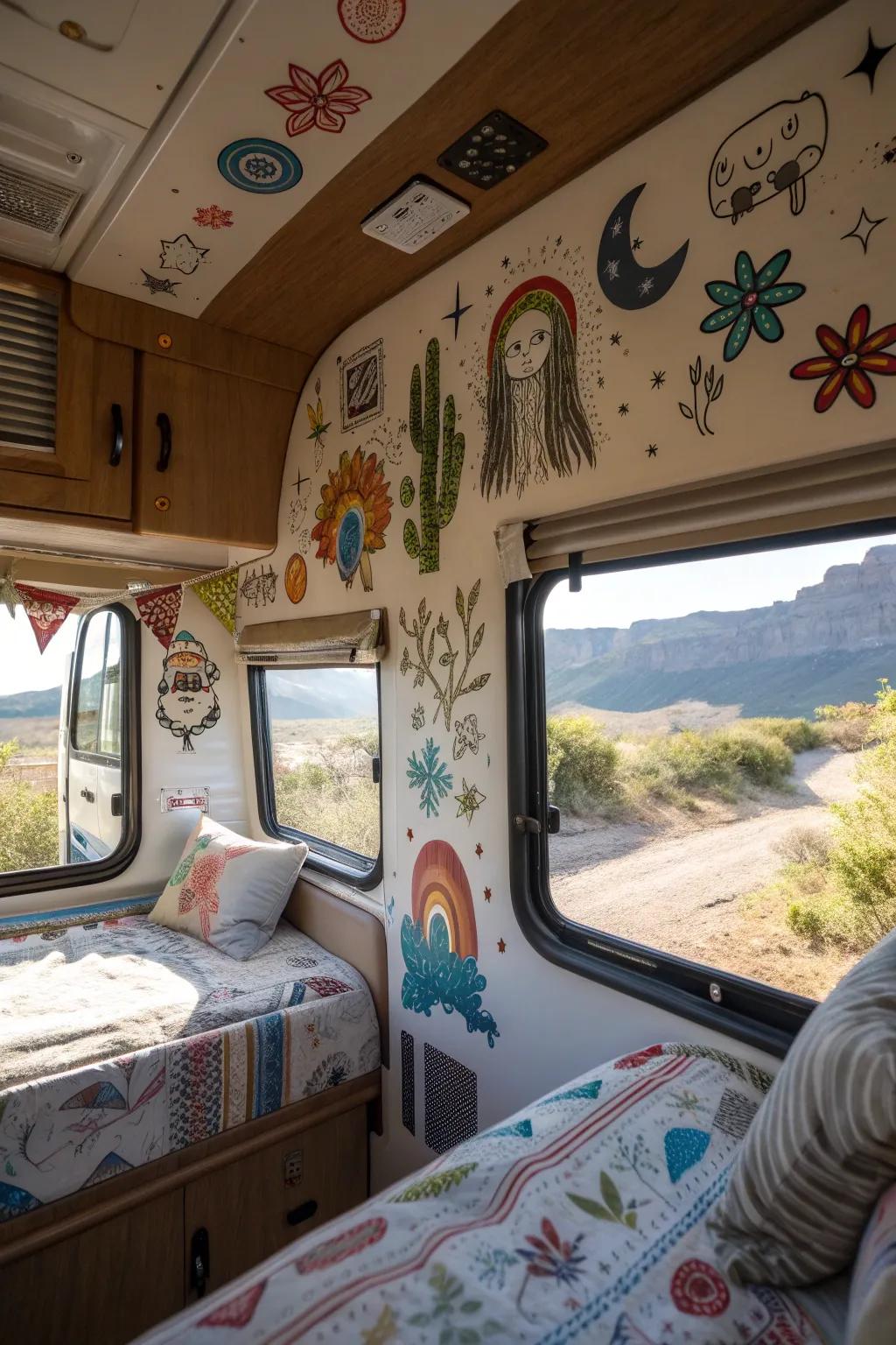 Distinctive wall art that imparts character to the camper.