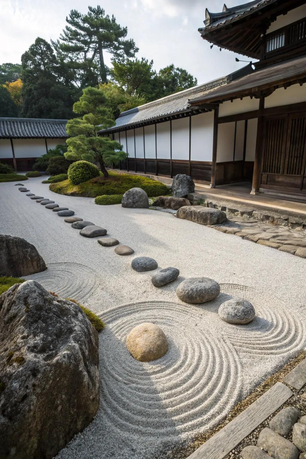 A karesansui rockery featuring carefully positioned rocks.
