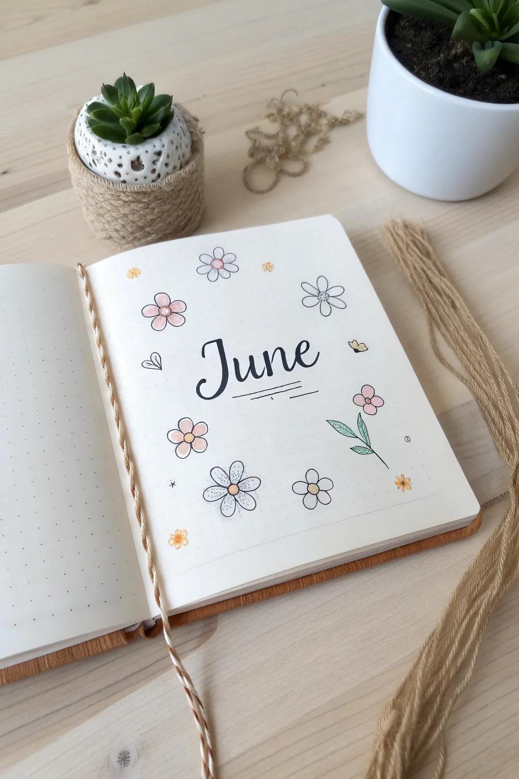 Embrace the art of simplicity with a minimalist June bullet journal cover that exudes volumes in monochrome elegance. #MinimalistMagic #BulletJournal