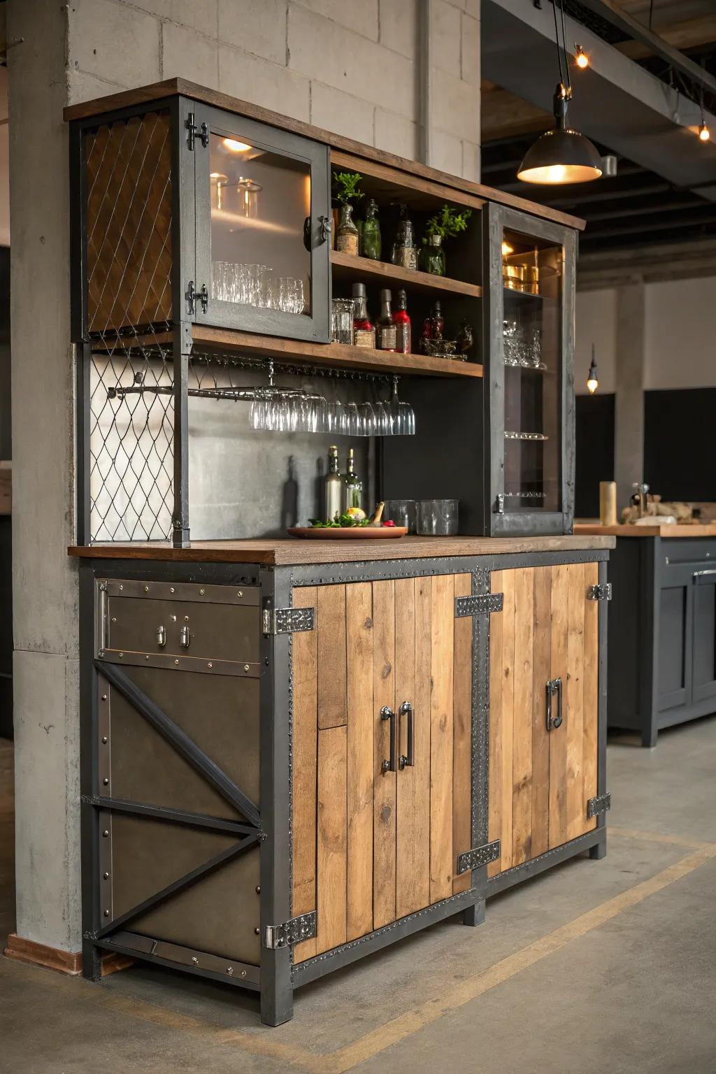 An industrial bar cabinet with a bold, contemporary vibe.