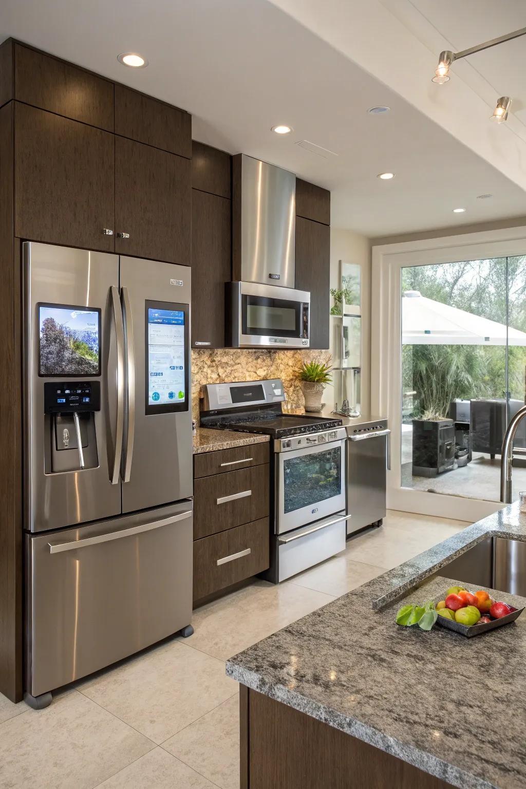 A kitchen exhibiting smart technology for enhanced functionality.
