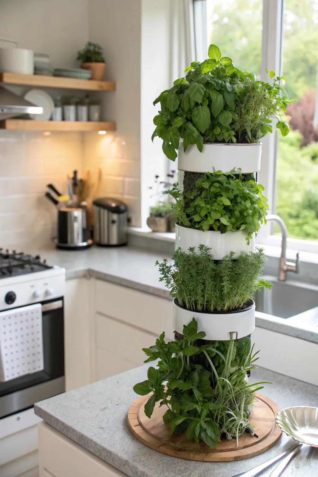 Maximize space with a lush high-rise herb structure.