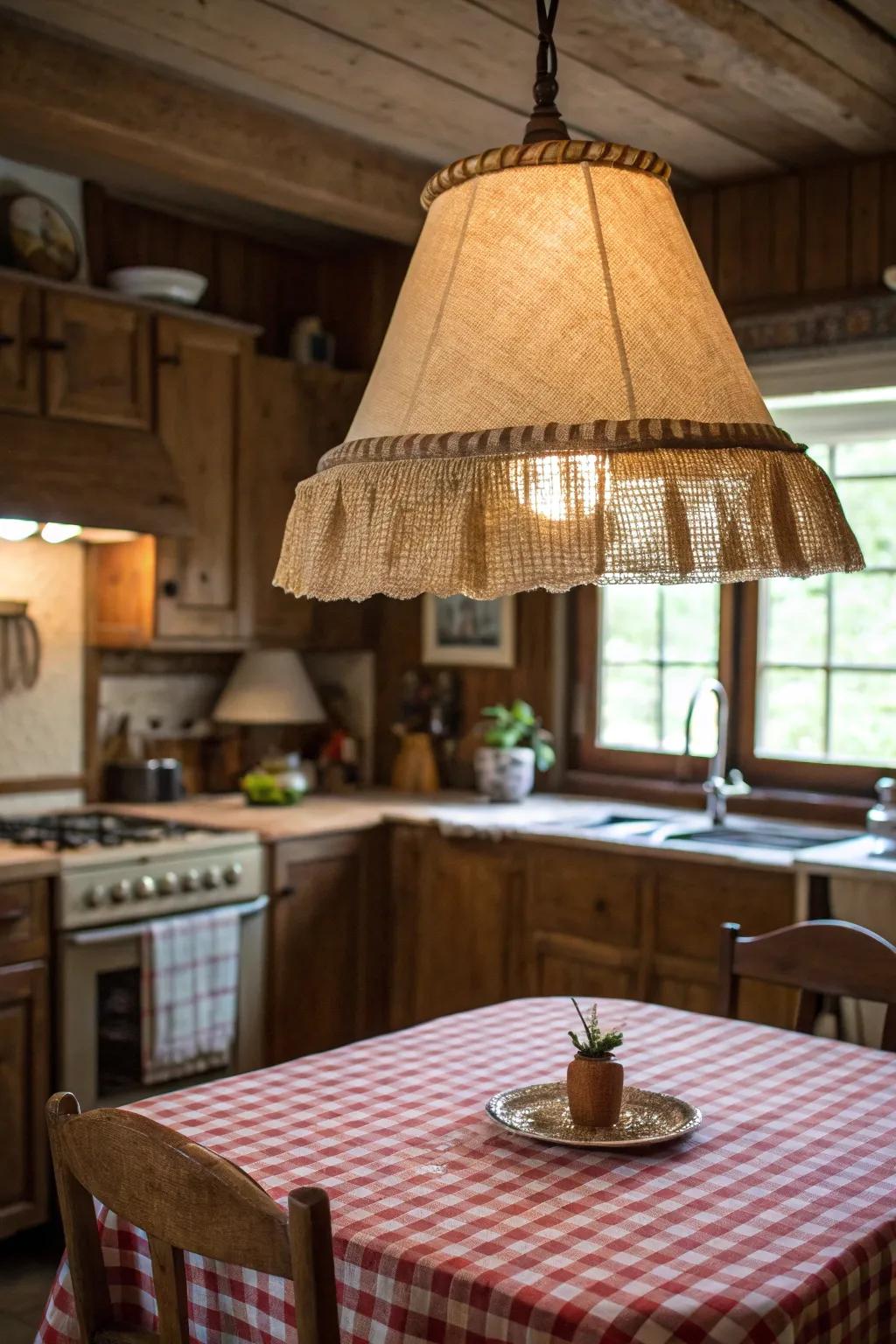 Craft a cozy rural sensation using hessian trim on your lampshade.