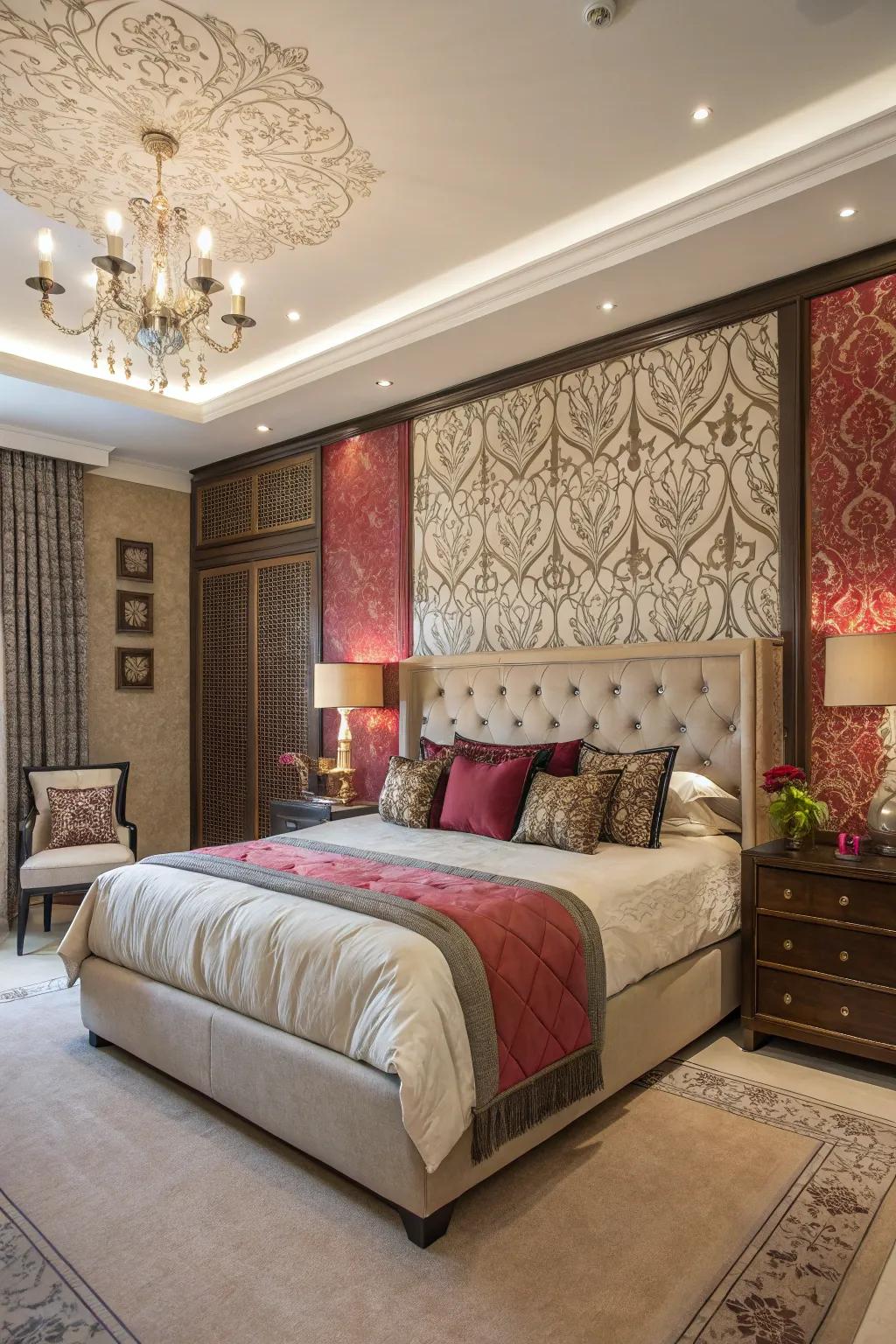 Bold wall treatments add interest and intimacy.