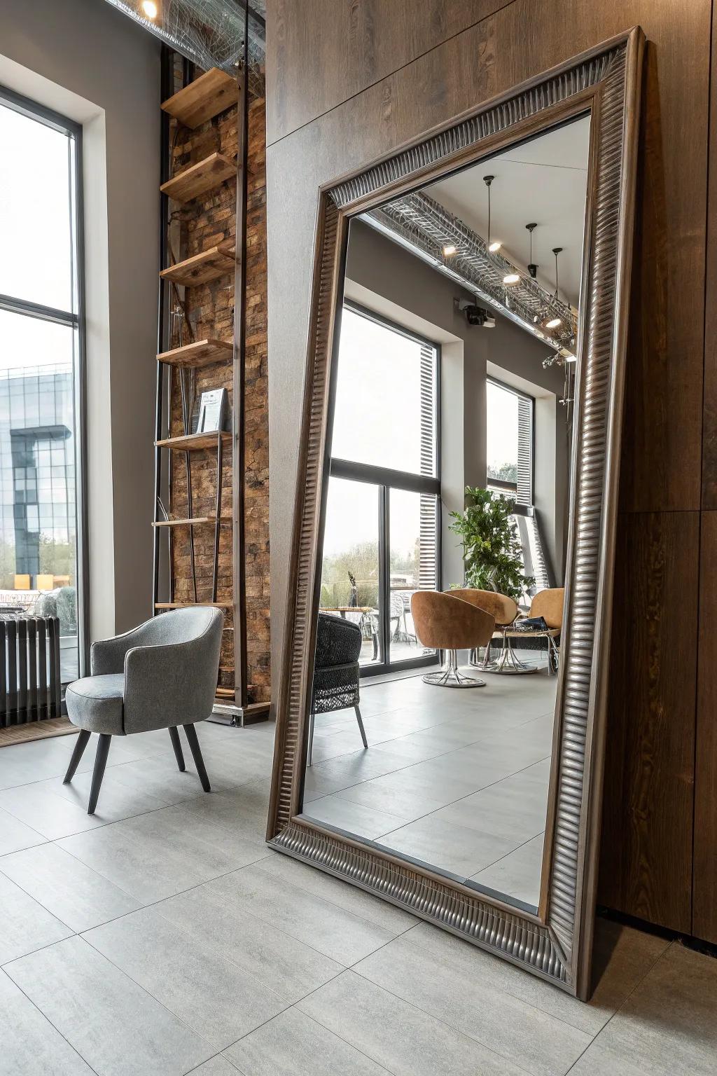 An unorthodox and fashionable design element is a low-hanging glass.