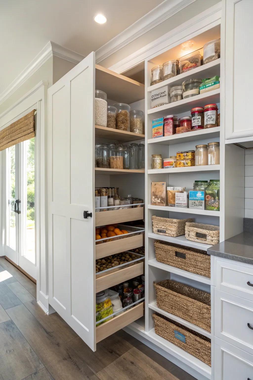 Hidden storage keeps your pantry tidy and clutter-free.