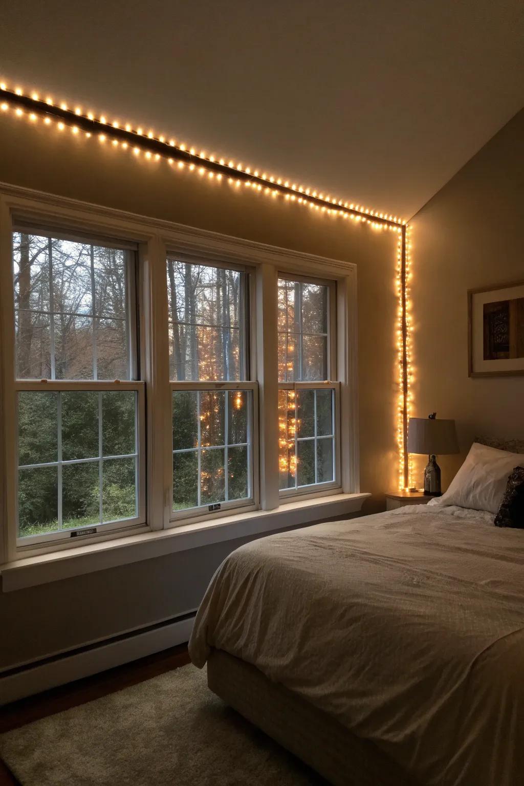 For enhanced ambiance, windows are outlined with <strong><em>LED</em></strong> strips.” loading=”lazy” class=”pimg”>
	</picture><figcaption>For enhanced ambiance, windows are outlined with <strong><em>LED</em></strong> strips.</figcaption></figure>
<p>To improve natural light, add <strong><em>LED</em></strong> strips around window frames for an ambient glow. A simple trick that can drastically alter the atmosphere of the room and create a friendly environment.</p>
<h3>May just do the trick:</h3>
<ul class=