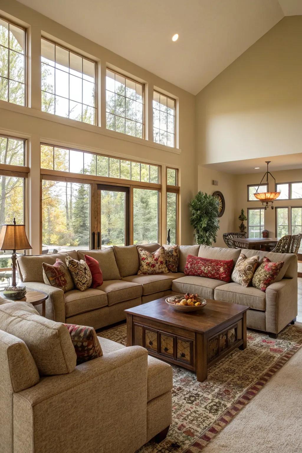 Modular couches offer versatile seating solutions, perfect for spacious and open-concept living rooms.