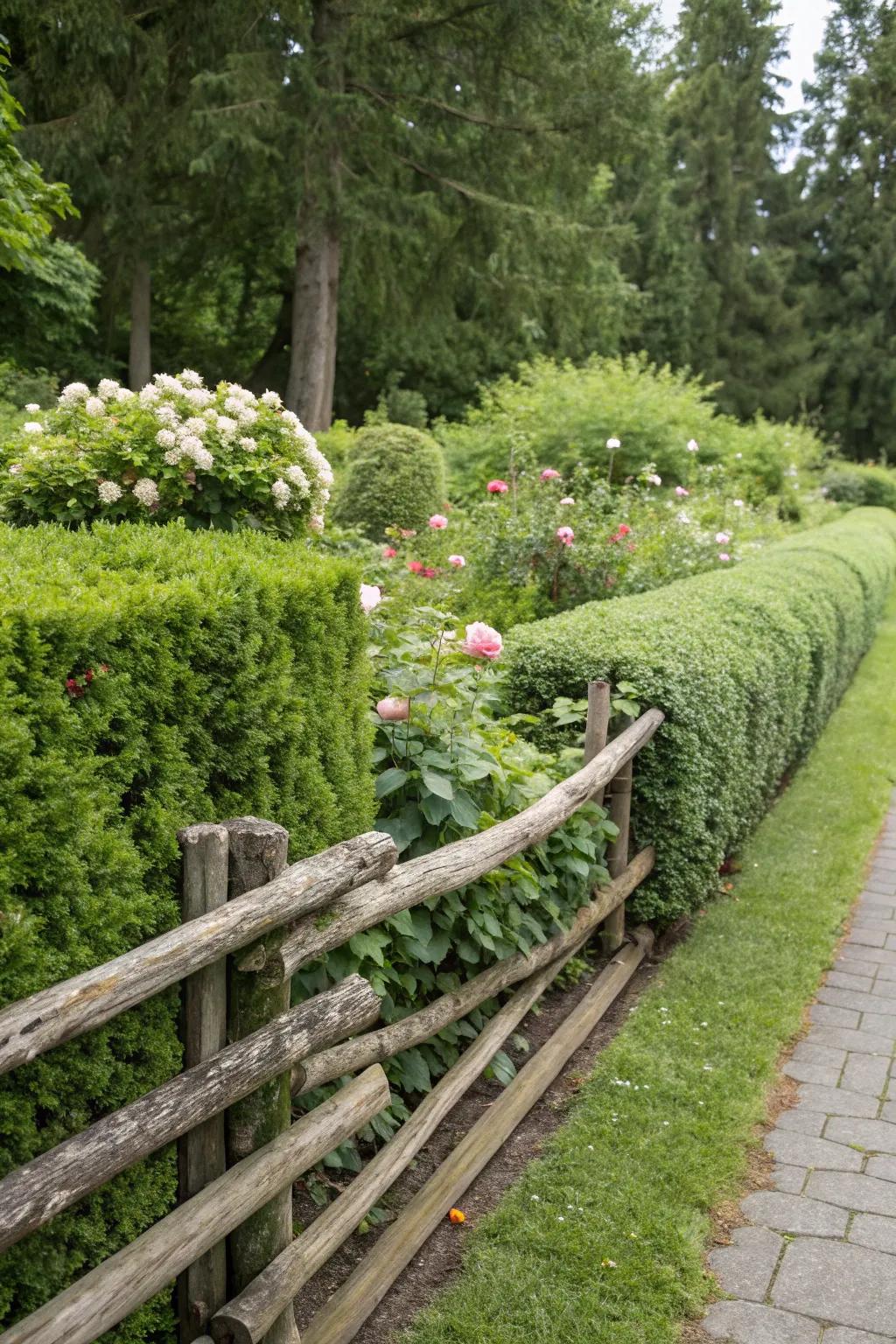 Intermingle greenery with timber for a beautiful verdant enclosure.