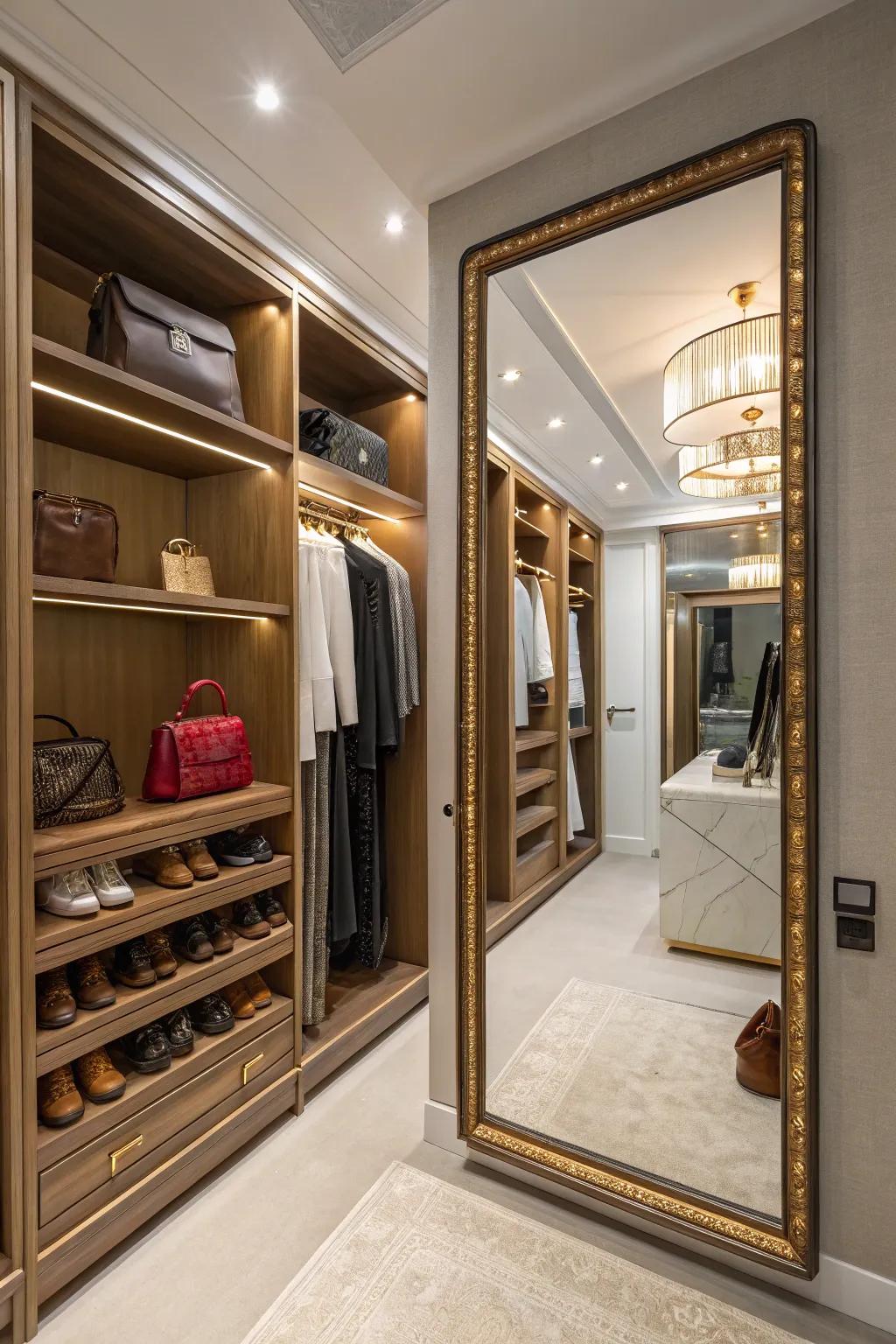 A full-size mirror enhancing the perception of space.