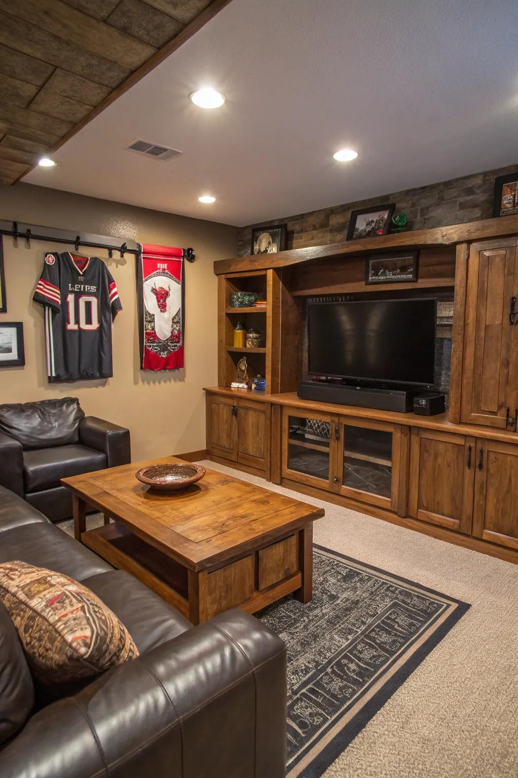 Undercover storage options keeping the man cave tidy.