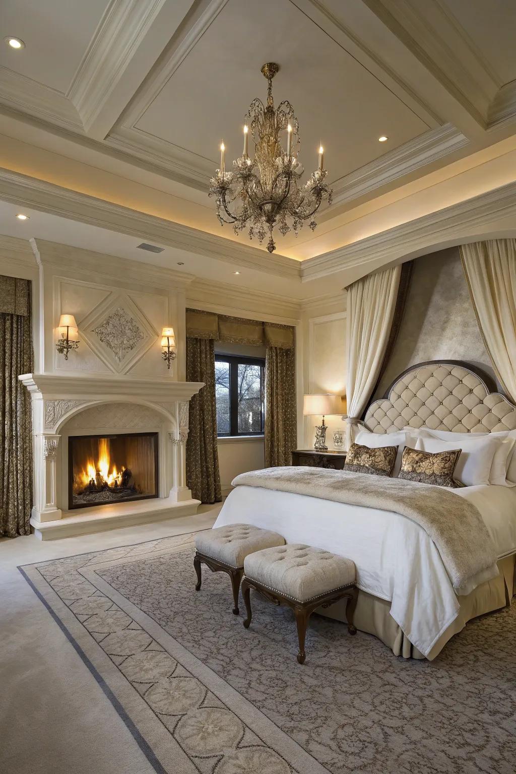 Dual fireplaces construct a stunning symmetrical balance.