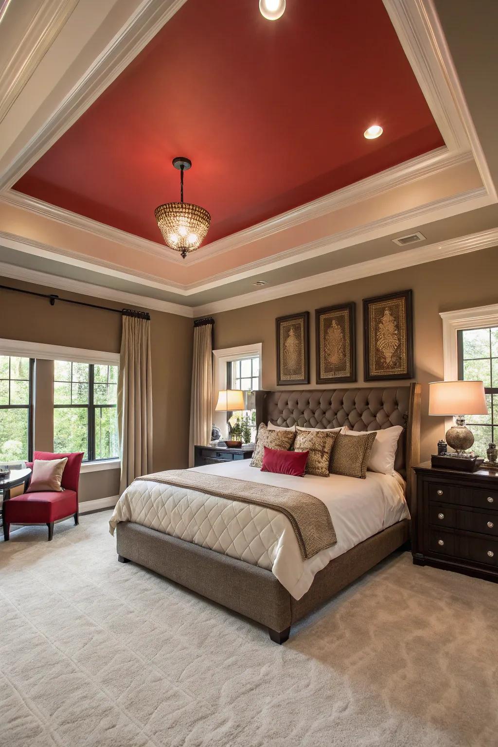 Deep colors can elevate your stepped ceiling to the star of the room.