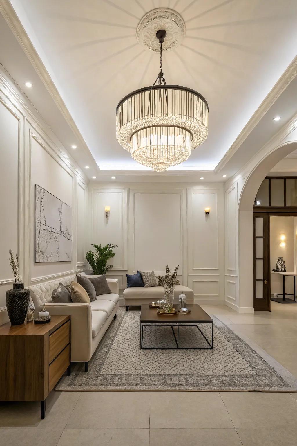 Artistic light sources serve as functional decor in minimalist living rooms.