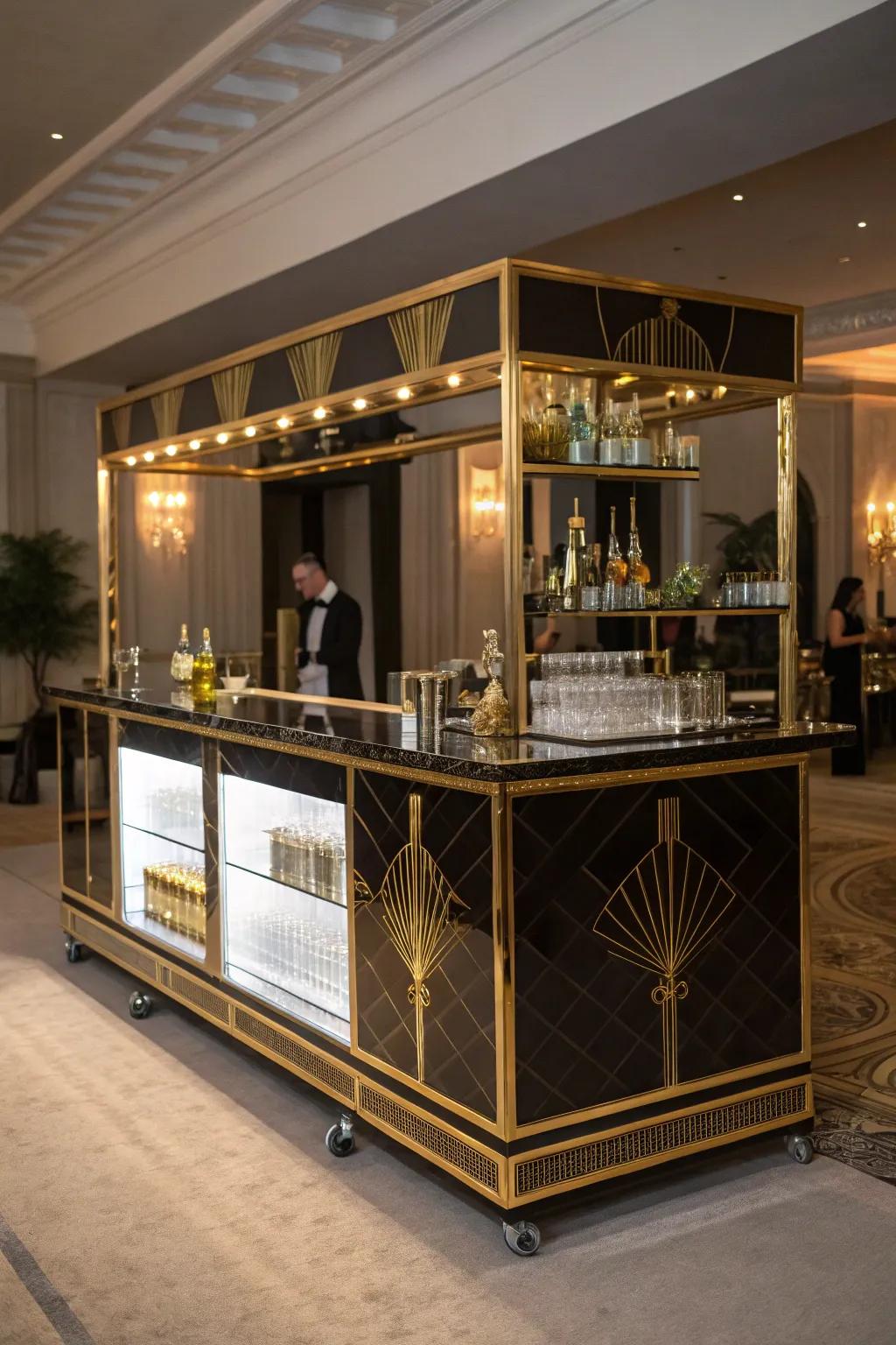 Alluring elements bring elegance to this mobile bar.