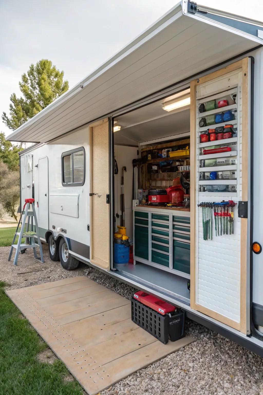 A functional shed that complements the home’s appearance.