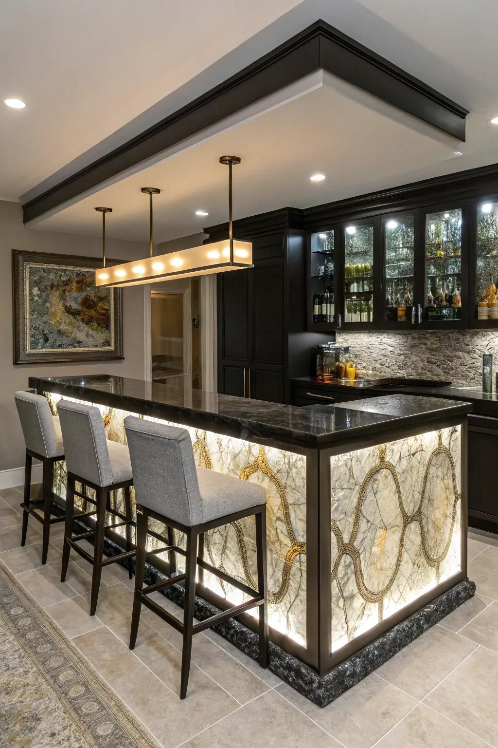 Unexpected materials add a 'wow' factor to this modern bar.