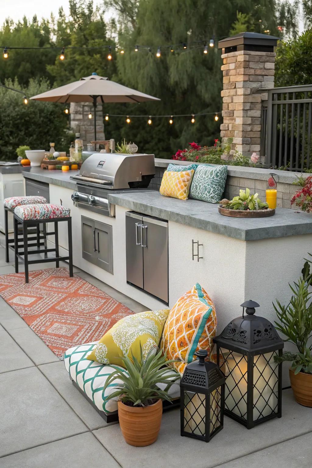 Vibrant color accents personalize your BBQ space.