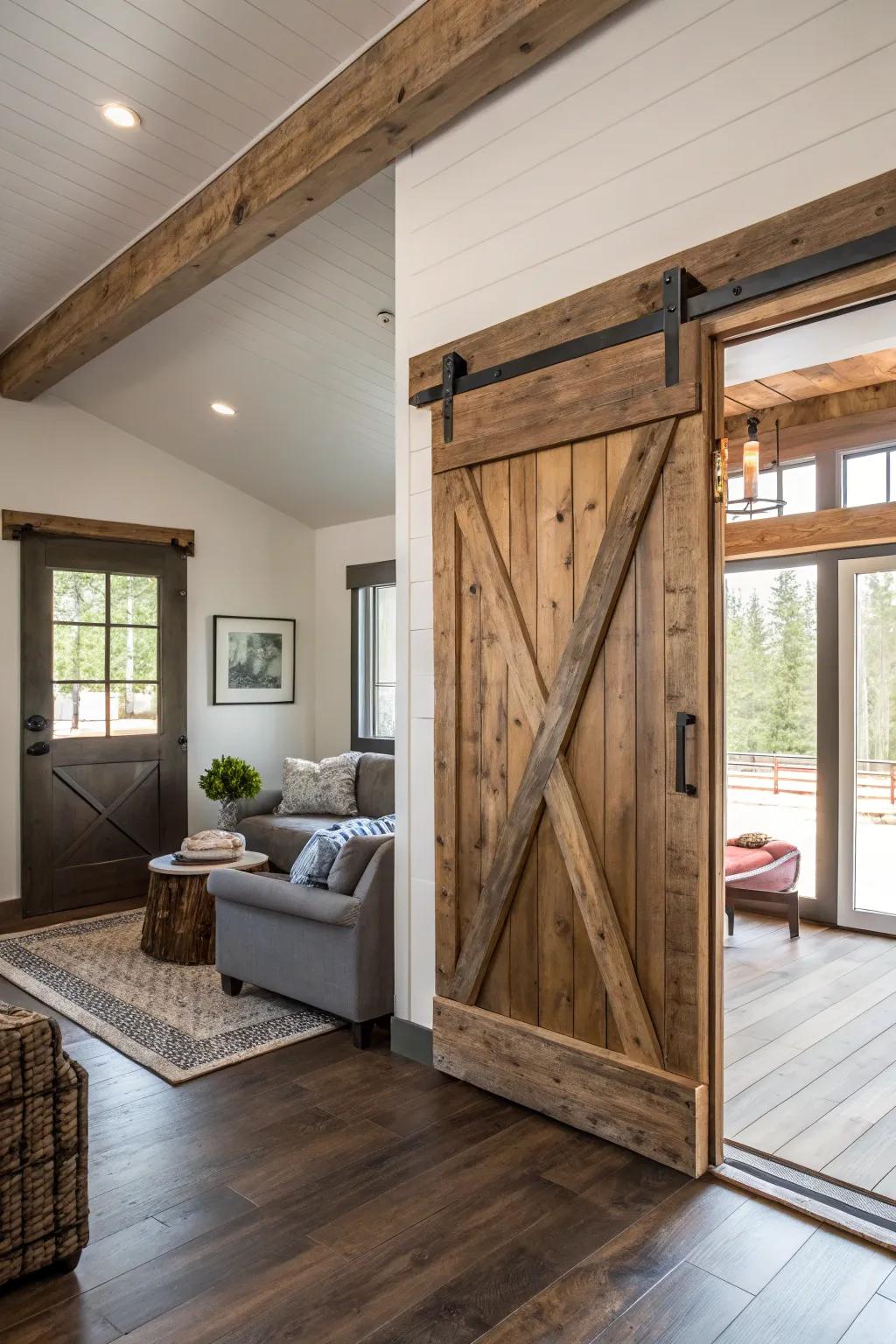 A sliding door offers useful grace in cabin rooms.