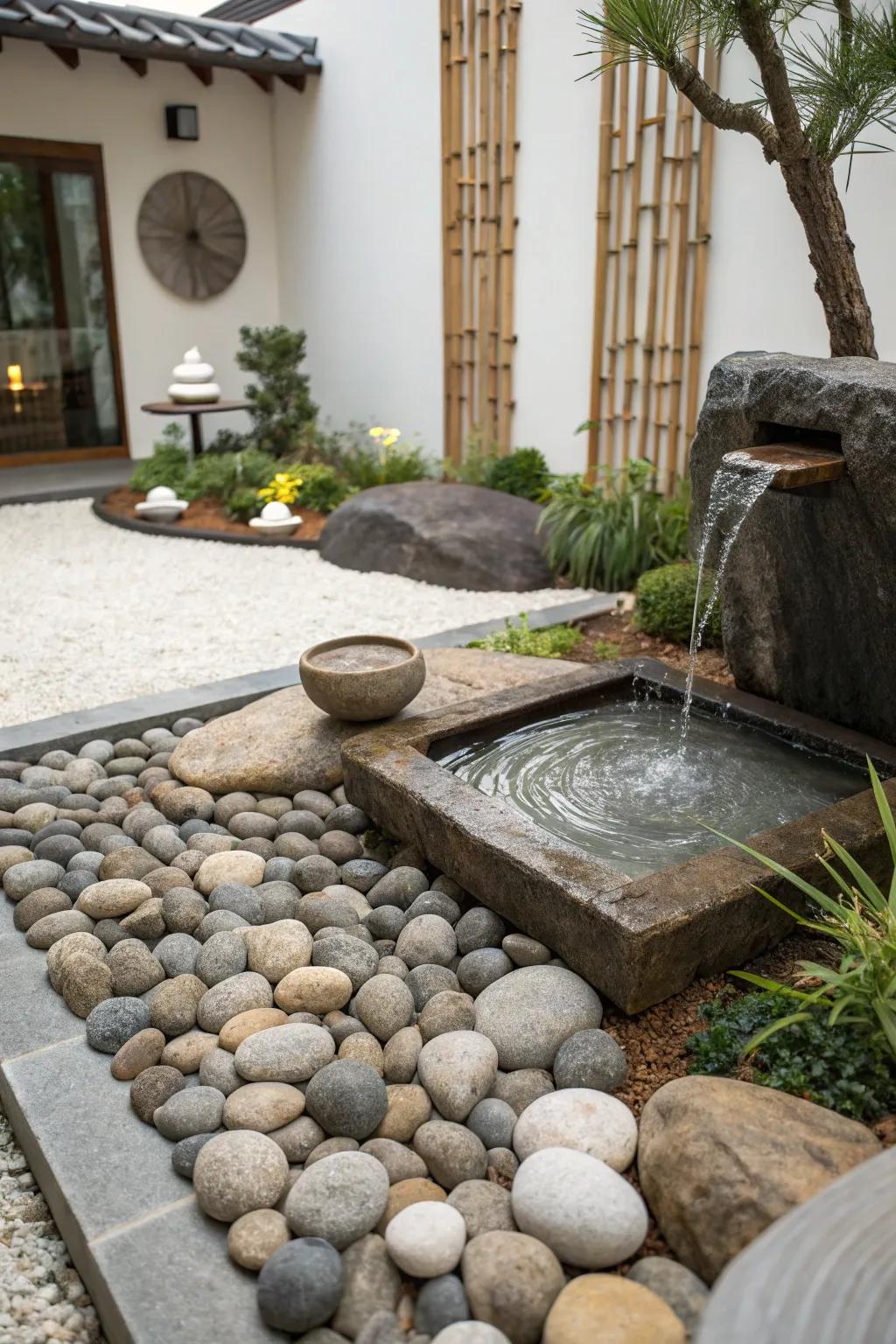 A meditative corner garden provides a peaceful retreat for contemplation.