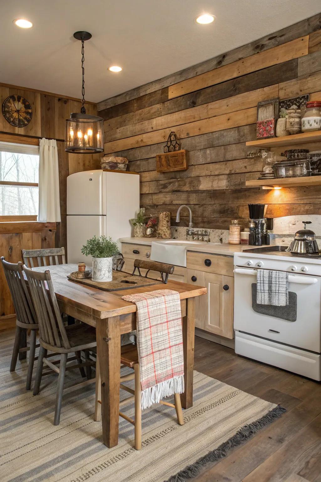 Embrace rustic charm with a reclaimed timber panel accent wall.