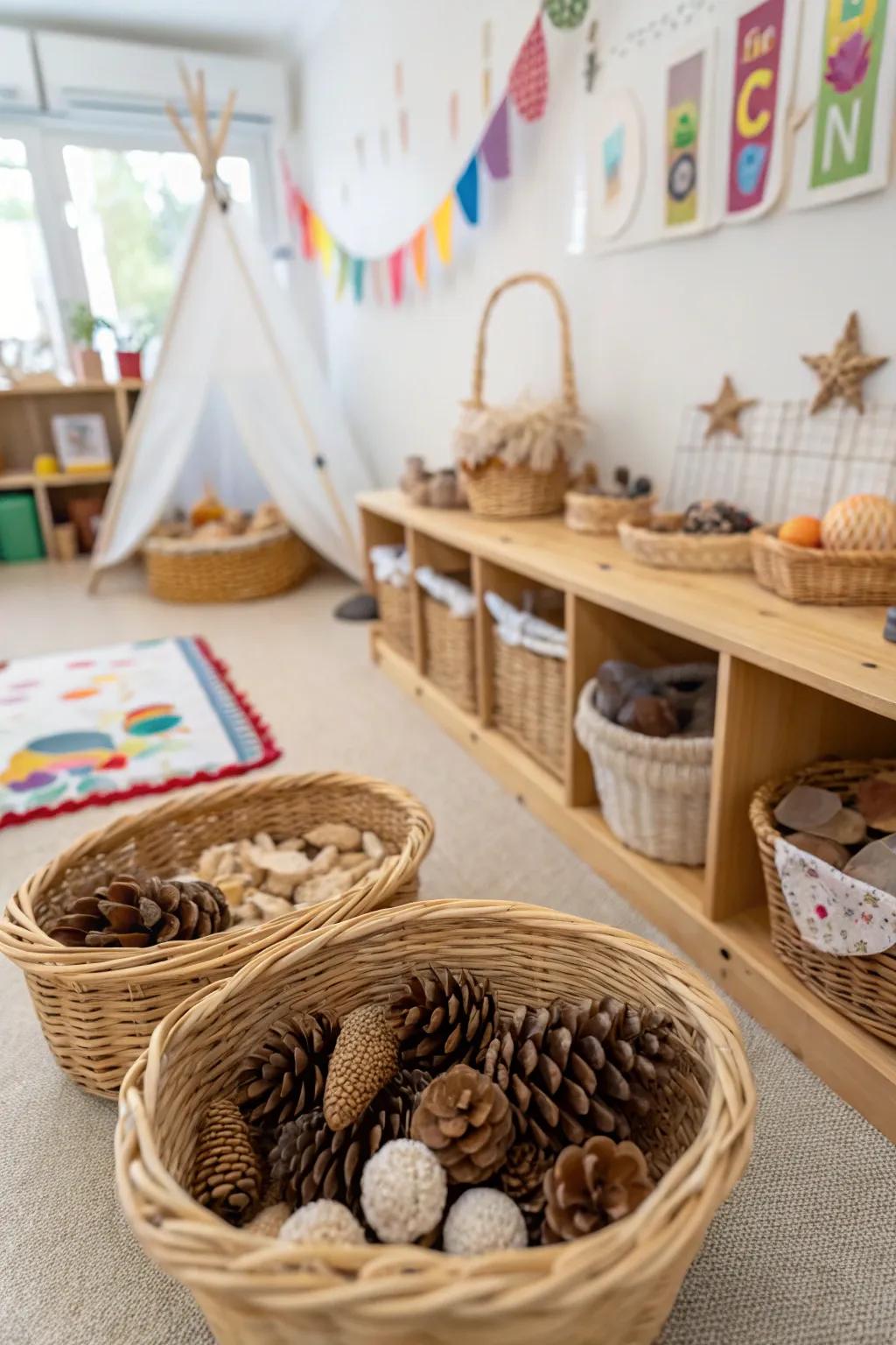Sensory baskets ignite curiosity.