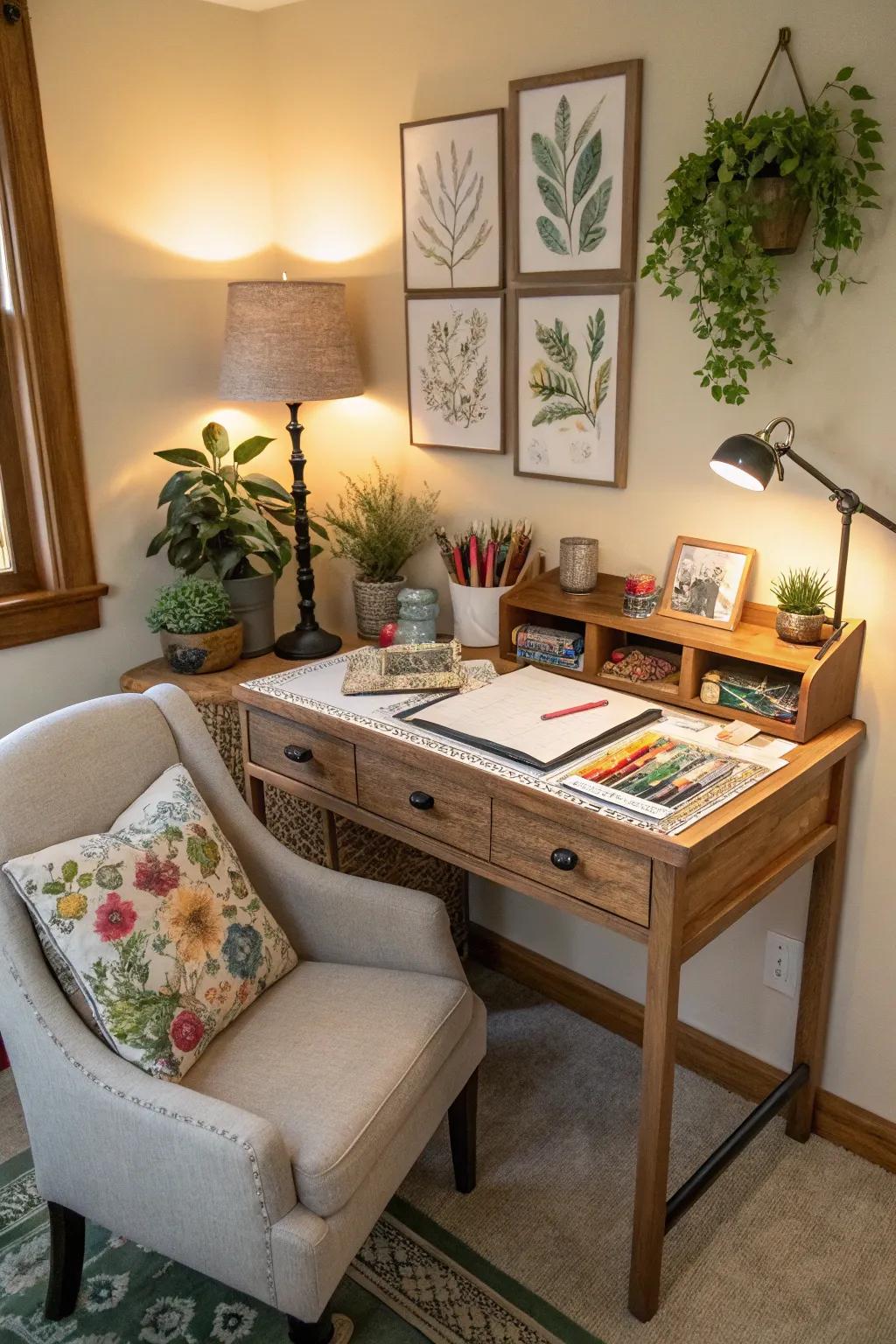 A personal nook supports creativity and leisure.