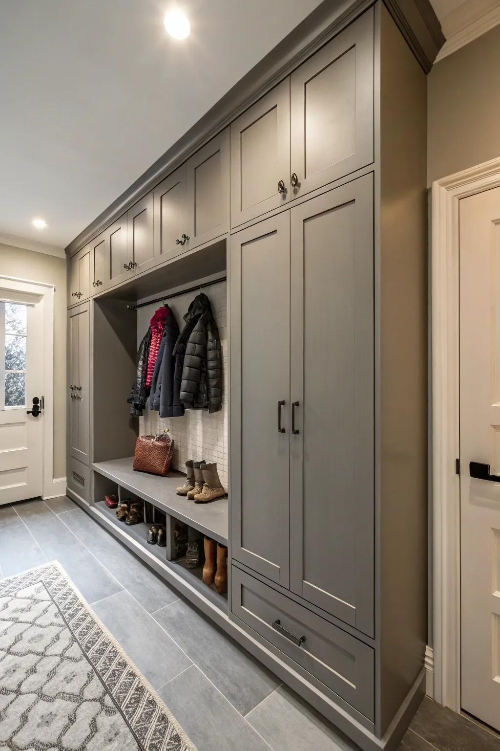 Enclosed cabinets ensure a clutter-free area.