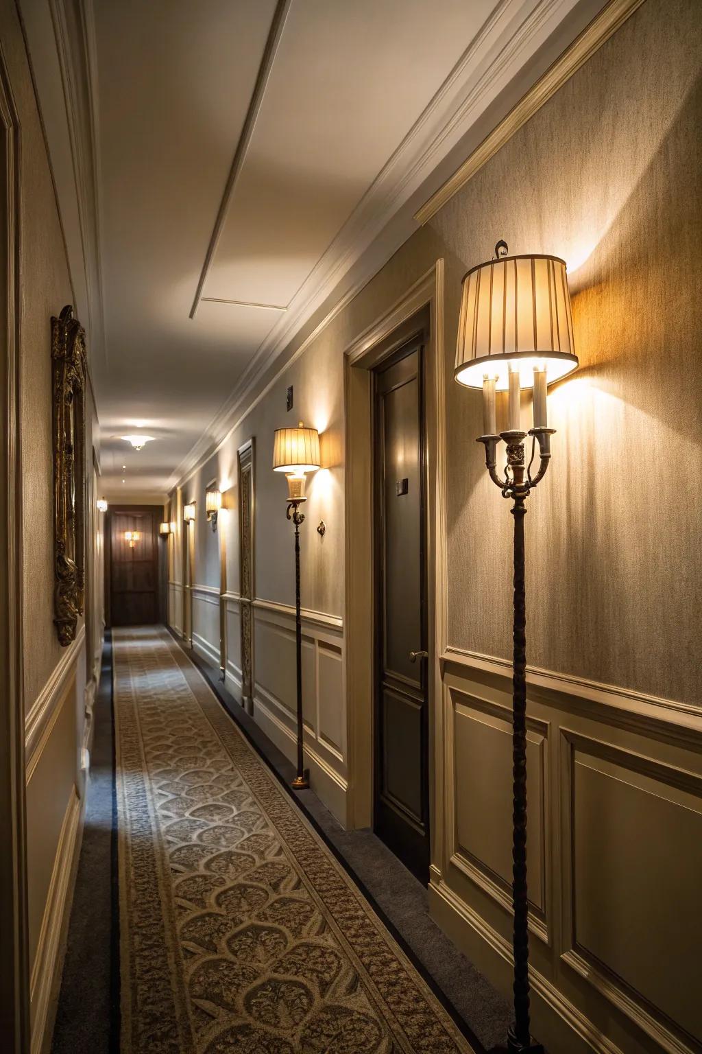 Tiered lamps increase width and warmth for your hall.