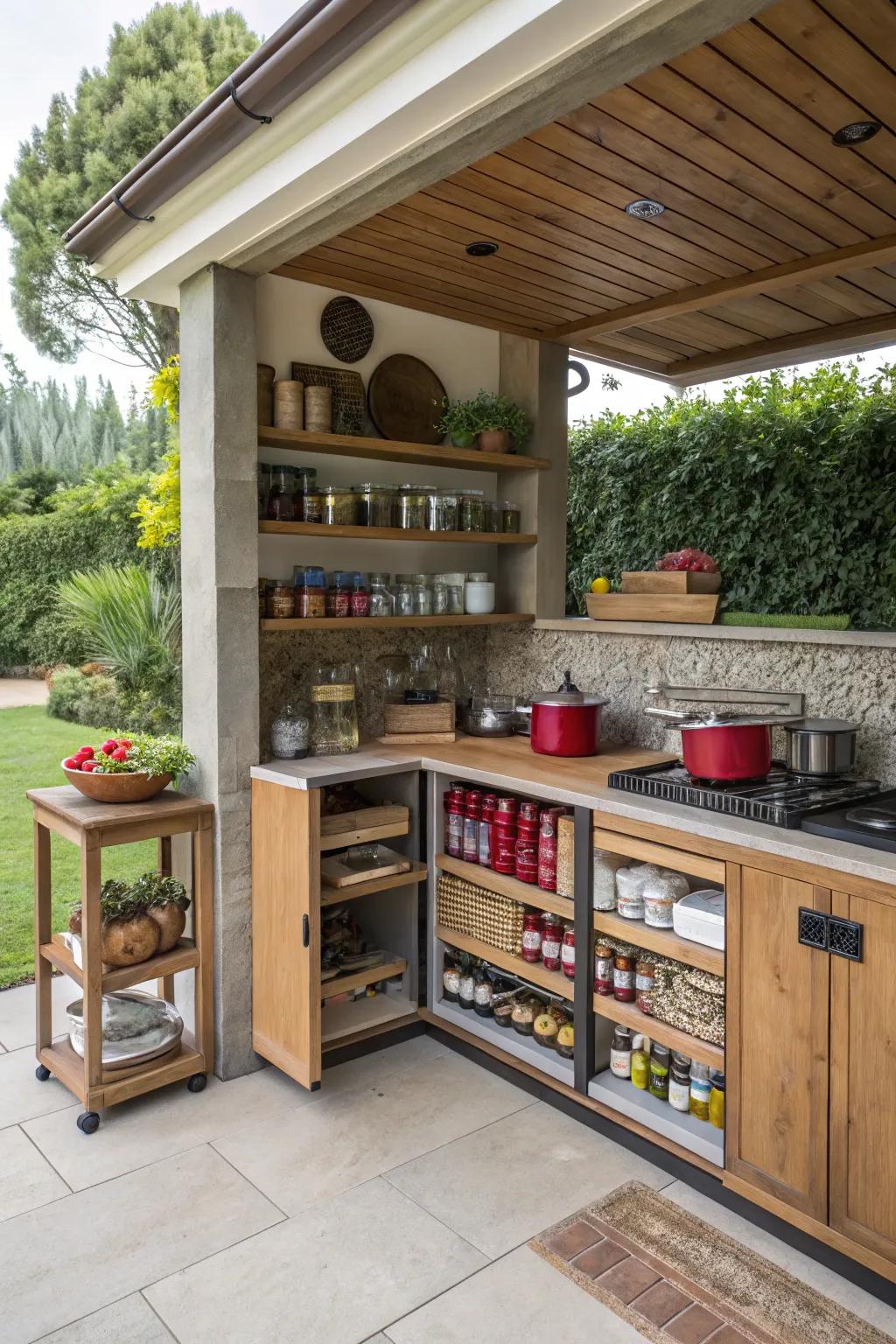 An open-air larder keeps essentials at your fingertips.