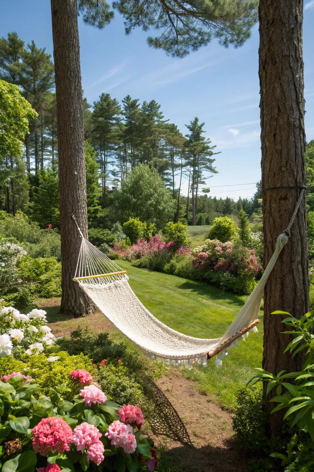 A sling chair provides the ideal location to unwind outdoors.